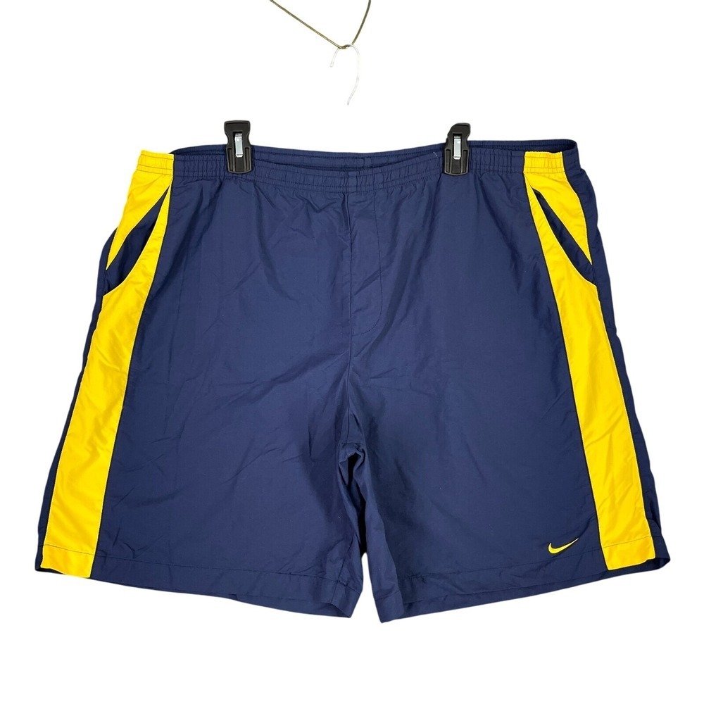Nike Nylon Shorts Mens XL Navy Yellow Athletic Sport Lightweight Running Active‎